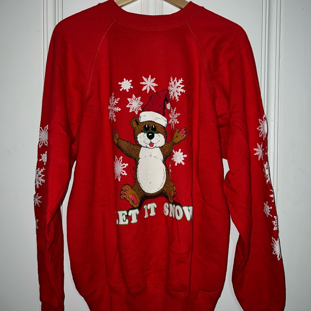 Vintage 80s Let It Snow Crewneck Mens XL Red Long Sleeve Snowflakes